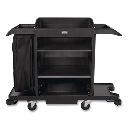 24.4 in. x 62.4 in. x 49 in. Full-Size 3-Shelf Housekeeping Cart - Black
