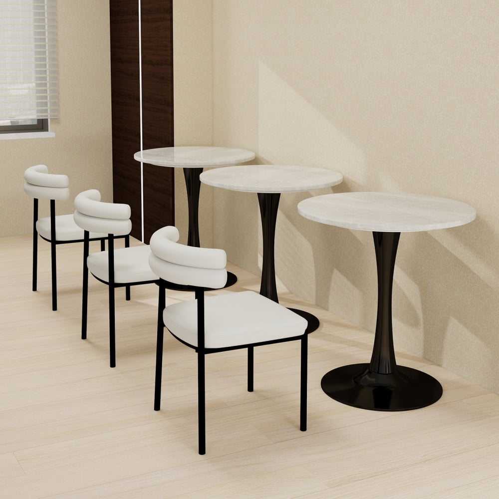 27.6-Inch Round Mid-Century Modern Dining Table & Coffee Table, Faux Marble Top, Pedestal Side Table for Living Room