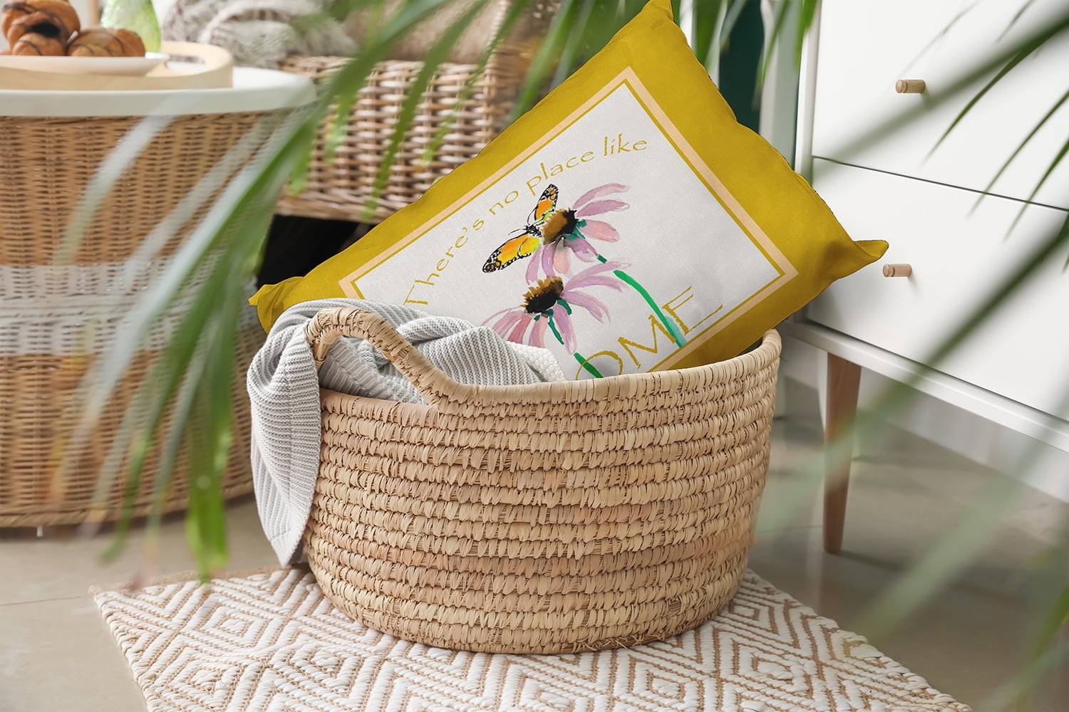 20" x 14" Simply Daisy There's No Place Like Home Polyester Indoor/Outdoor Pillow, Mustard Qty 1