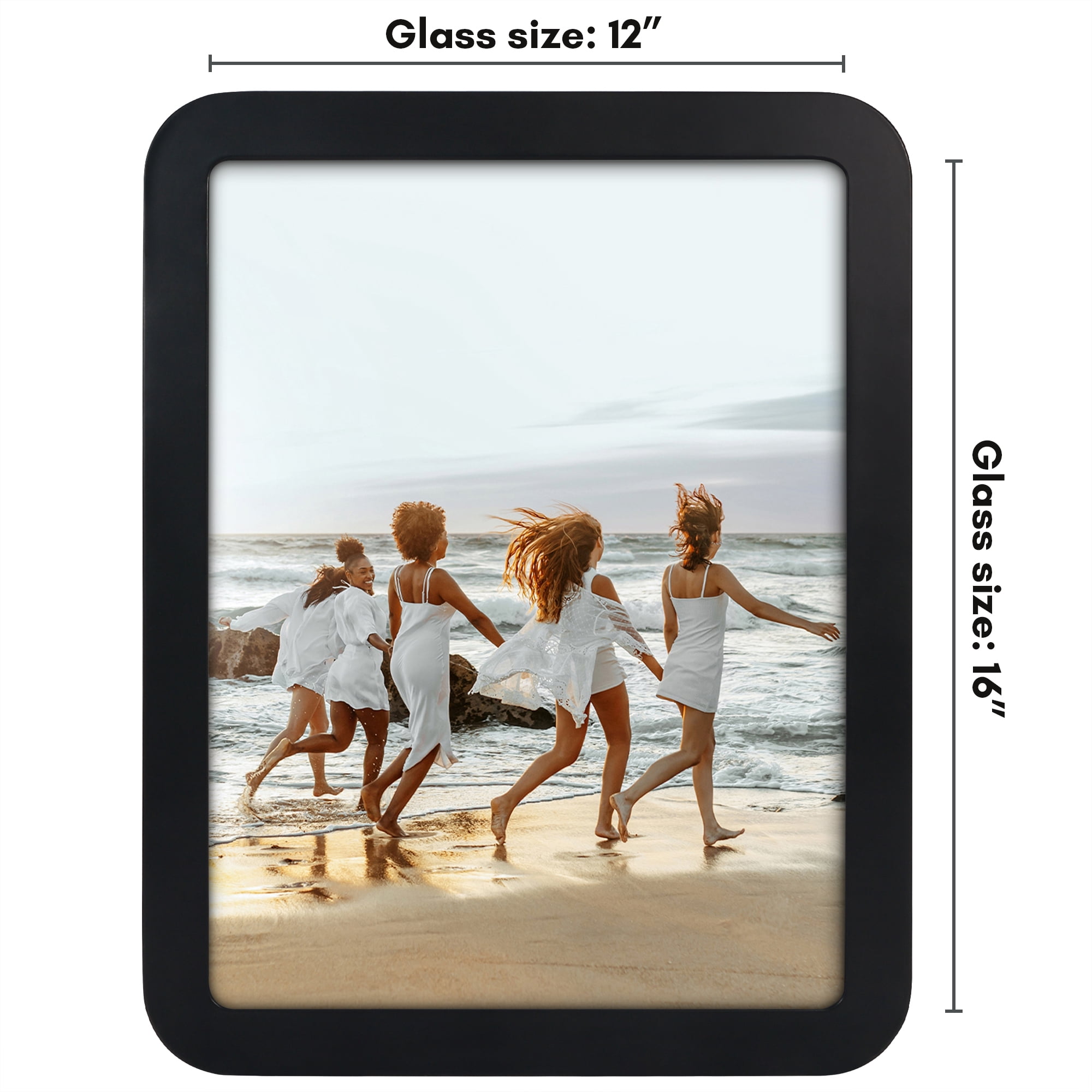 Americanflat 12x16 Picture Frame with Shatter-Resistant Glass Round Corner Molding Mod Collection - Black
