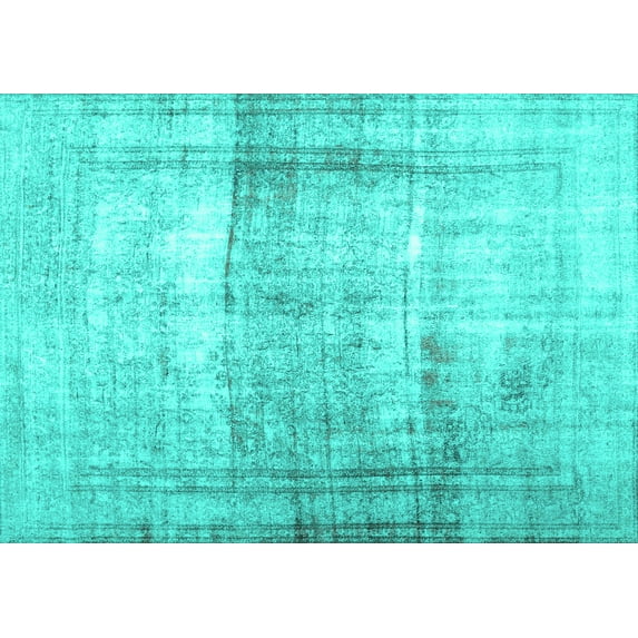 Ahgly Company Machine Washable Indoor Rectangle Abstract Turquoise Blue Contemporary Area Rugs, 6' x 9'
