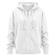thumbnail image 5 of felwors Long Sleeve Waffle Knit Zip-Up Hoodie Oversized Textured Sweatshirt with Kangaroo Pocket for Women Fall Casual Cozy White for Size XXL, 5 of 7