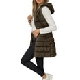thumbnail image 3 of Long Puffer Vest Women Sleeveless Quilted Hooded Fall Winter Button Down Zip Up Puffer Vests Jacket Outwear, 3 of 7