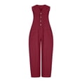 thumbnail image 6 of Summer Jumpsuits for Women Dressy 100% Cotton Loose Casual Pockets Solid Color Sleeveless Bodysuit with Three-Quarter Pants, 6 of 6