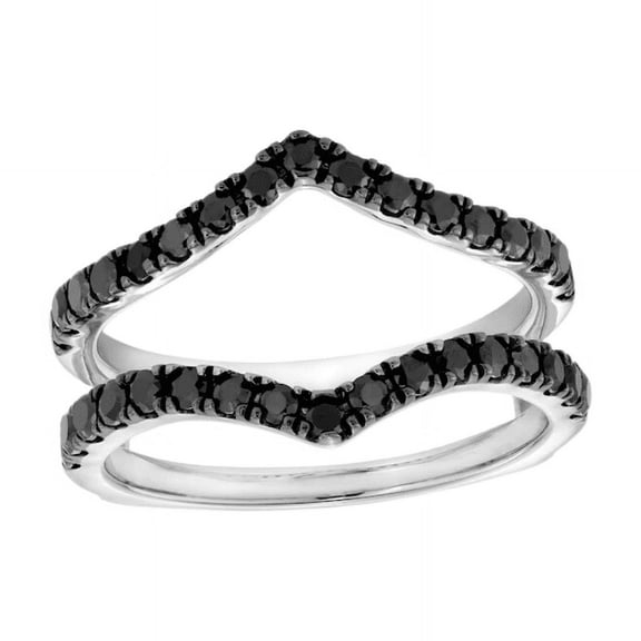 Black Diamond Chevron Solitaire Enhancer Ring in 14K White Gold Finish - Curved Wedding Band Ring For Women - Valentines Day Ring For Her