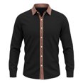 thumbnail image 6 of COMVALUE Men's Linen Shirt Long Sleeve Button Down Collar with Contrast Placket Regular Fit Casual Beach Tops (Black, S), 6 of 7