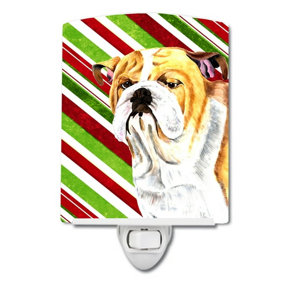 Caroline's Treasures SC9334CNL Bulldog English Candy Cane Holiday Christmas Ceramic Night Light, 6x4x3", multicolor