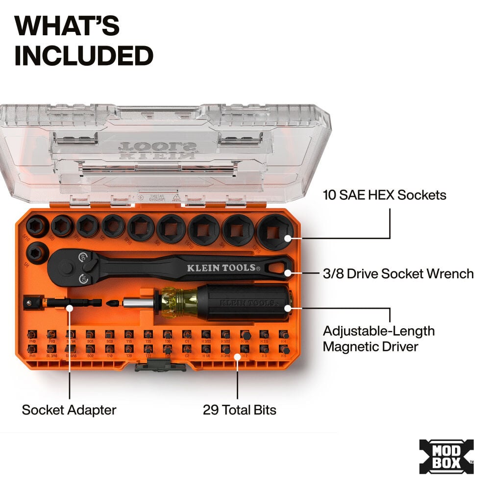 Klein Tools Proflex Impact Driver Bit And Socket Set, Sae, 43-Piece