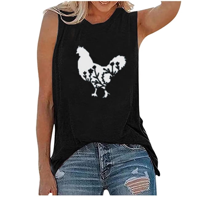 Pompotops Débardeur Poussin pour Femmes, T-Shirt Décontracté de Ferme