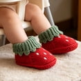 thumbnail image 2 of Xijirk Solid Knitted Baby Booties 3D Floral Decor Sock Shoes Soft Non Pre Walker Crib Shoes Warm Baby Footwear Red,0-3 Months, 2 of 8