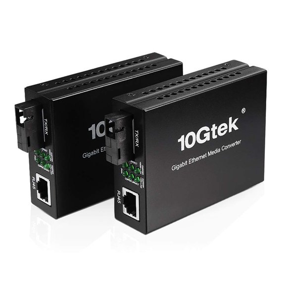 Convertisseur de Média SC Gigabit BiDi, Convertisseur Fibre vers Ethernet 10/100/1000M, 1000Base-FX Simple SC à 10/100/1000Base-T/TX RJ45, Module de Fibre Intégré, SMF, 1310/1550nm, 20km, 1 Paire