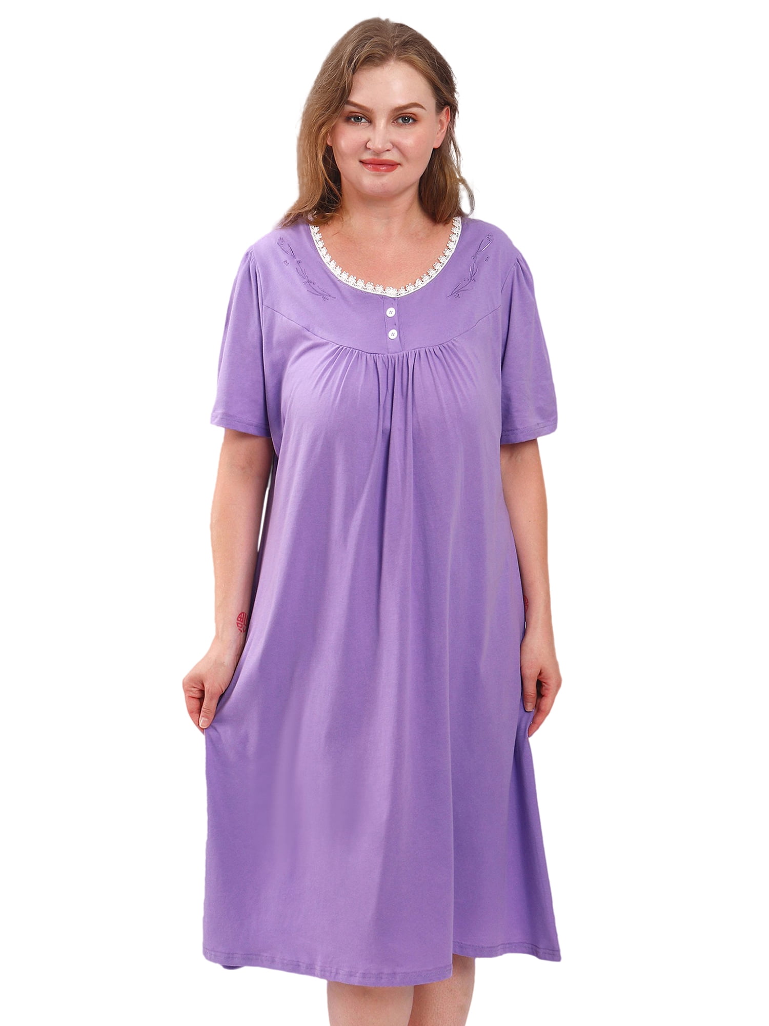 FEREMO 100% Cotton Nightgowns, Plus Size Women's Nightshirts With ...