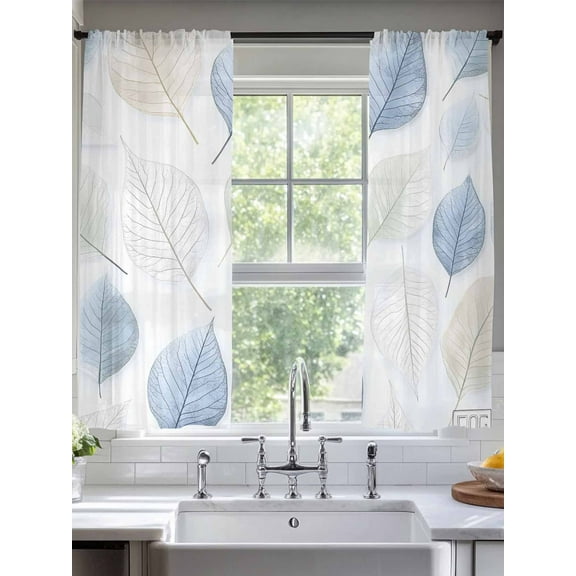 Blue Sage Green Leaves Sheer Curtains for Living Room Bedroom Spring Botanical Watercolor Sheer Curtains 63 Inch Long 2 Panels Set Light Filtering Curtain Window Treatments Drapes for Dining Room