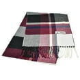 thumbnail image 3 of Unisex Winter Striped Checked Plaid Luxurious Scarf Soft Wool Feel Scarves Burgundy Black, 3 of 4