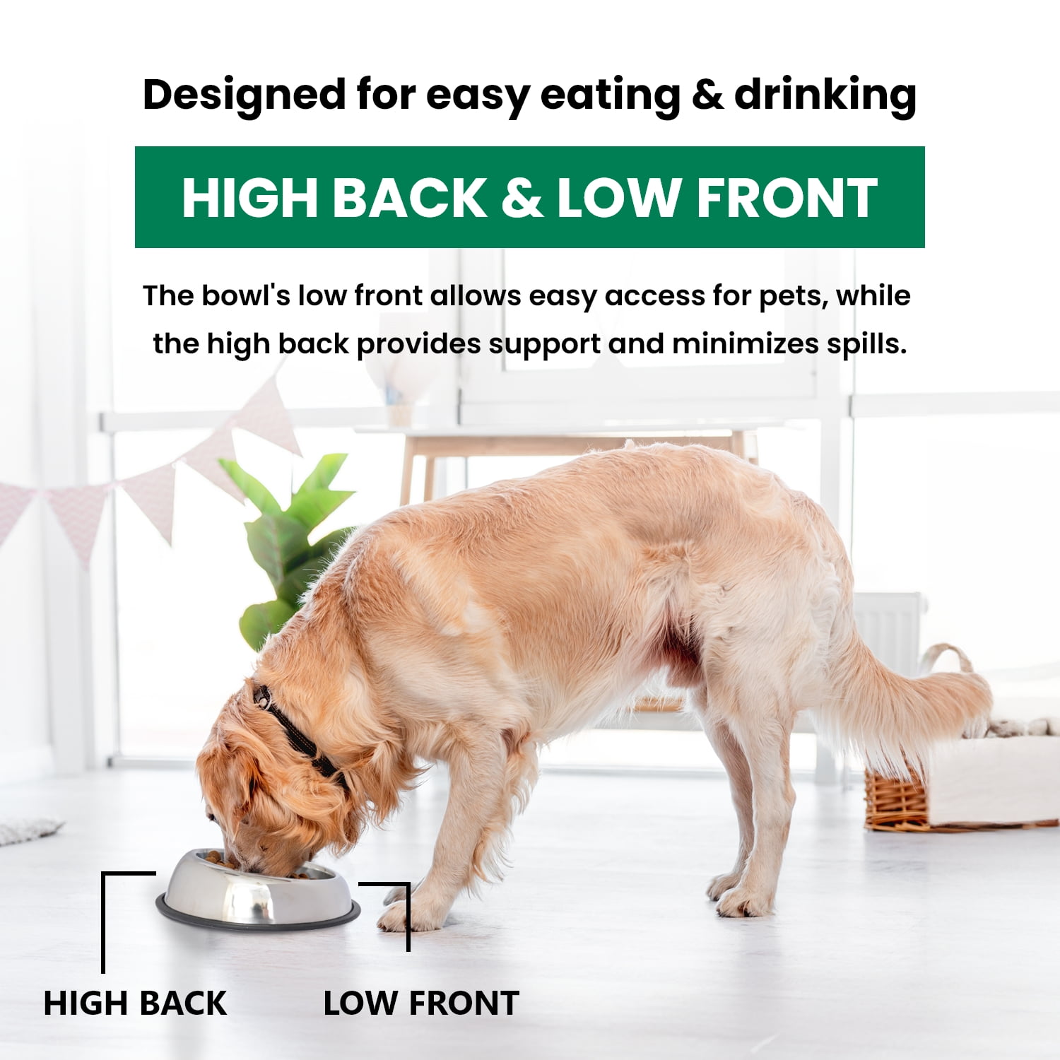 Iconic Pet Heavy Weight Non-Skid Easy Feed High Back Pet Bowl For Dog or Cat, 32 Oz, 4 Cup