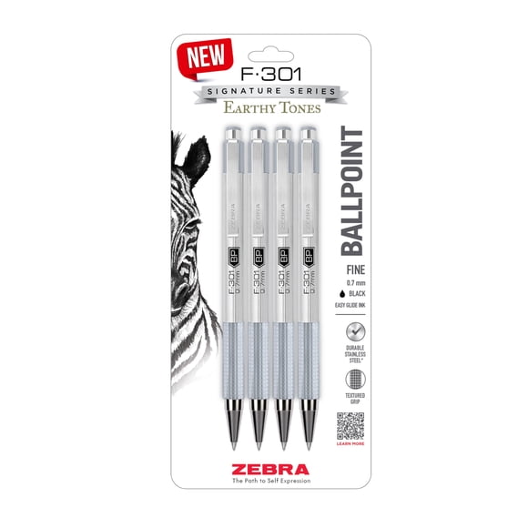 Bolígrafo Zebra Pen F-301, 0,7 mm, tinta negra, paquete de 4