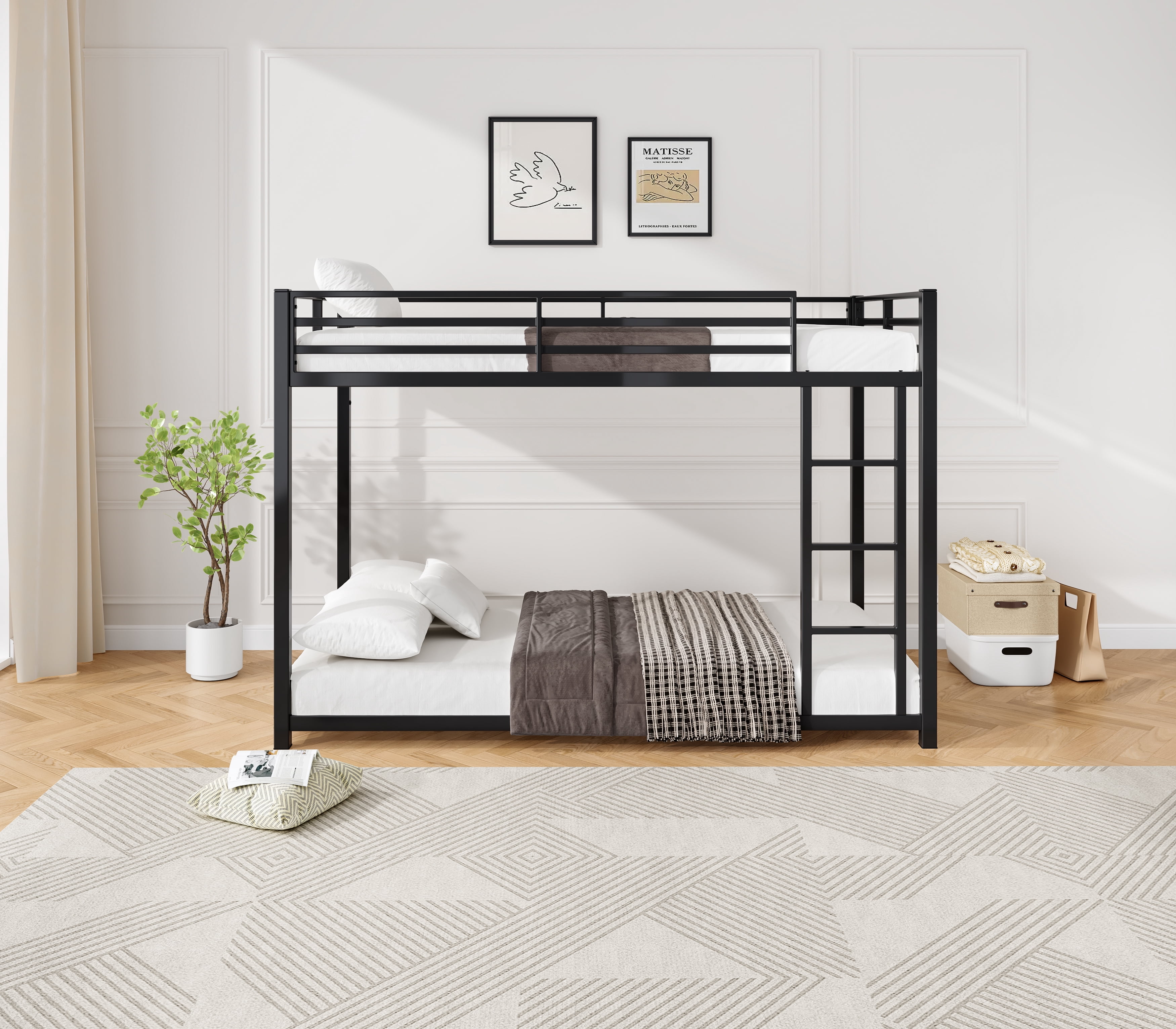 Leumius Twin Over Twin Metal Bunk Bed,Low Bunk Bed with Ladder,Metal Bed Frame,Sturdy Steel Construction,Safe Design,Easy Assembly,Black