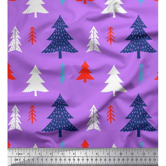 Soimoi Purple Cotton Voile Fabric Christmas Tree Fabric Prints By Yard 42 Inch Wide