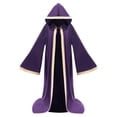 thumbnail image 3 of Iyufng Unisex Halloween Mage Hooded Suede Robe Full Length Trimmed Cloak Front Ribbon Tie Wizard Witch Cosplay Outfit for Carnival Halloween Party, 3 of 4