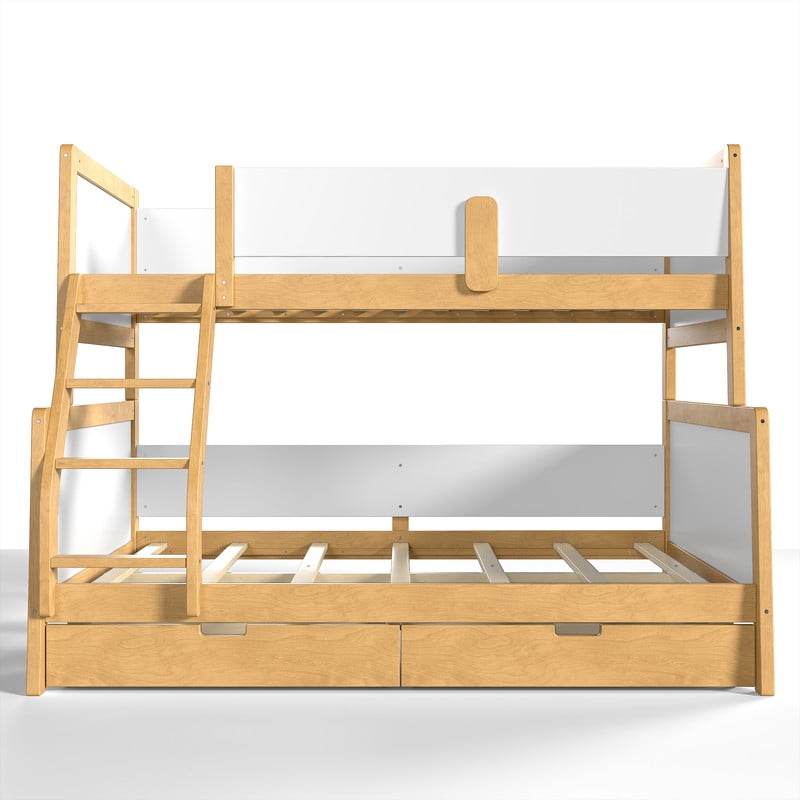 Convertible Twin-Over-Full Wood Bunk Bed Split into 2 Platform Beds, Storage Kids Bed Frame with Under-Bed Drawers