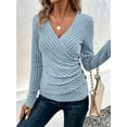 thumbnail image 4 of Womens Long Sleeve Shirts V Neck Ribbed Knit Slim Fit Button Light-Weight Sweater Fall Casual Work Tops Light Blue XL, 4 of 10