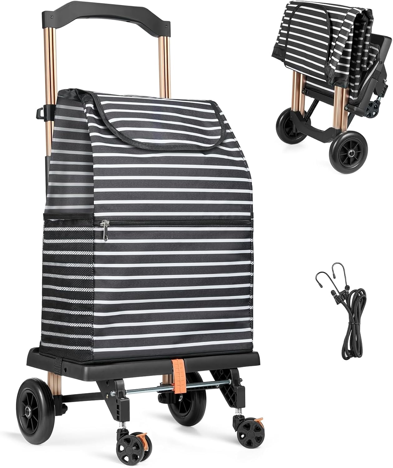 3-in-1 Foldable Shopping Cart With 6 Wheels - Heavy Duty Grocery Hauler With Waterproof Bag