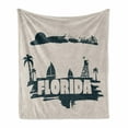 thumbnail image 1 of Florida Soft Flannel Fleece Throw Blanket, Palms Safeguard Tower on Beach Yachts and Paintbrush Cloudscape, Cozy Plush for Indoor and Outdoor Use, 60" x 80", Dark Blue Grey Eggshell, by Ambesonne, 1 of 6