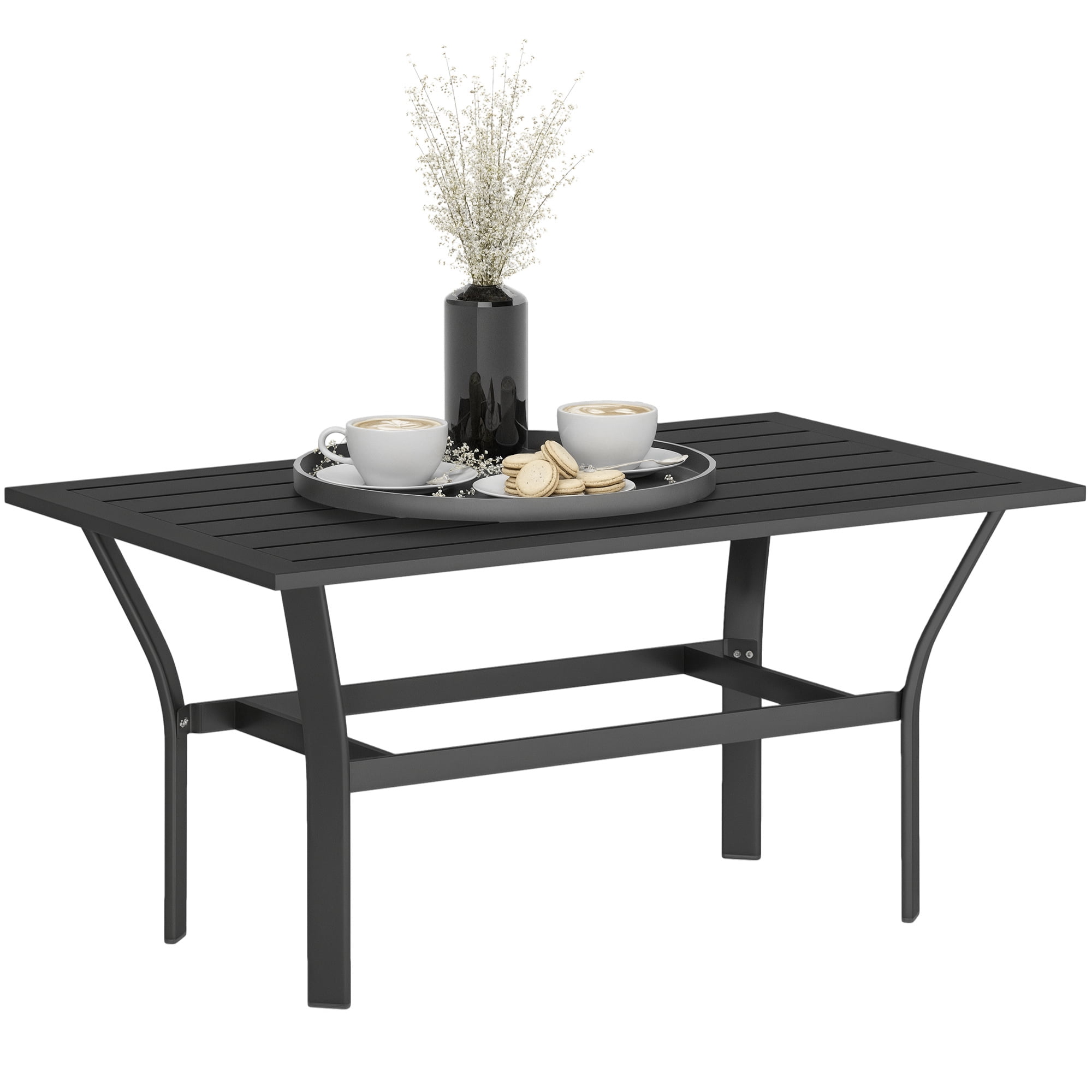 Outsunny Outdoor Coffee Table, All-Weather Rectangle Patio Coffee Table with Slatted Tabletop for Outside, Patio, Black