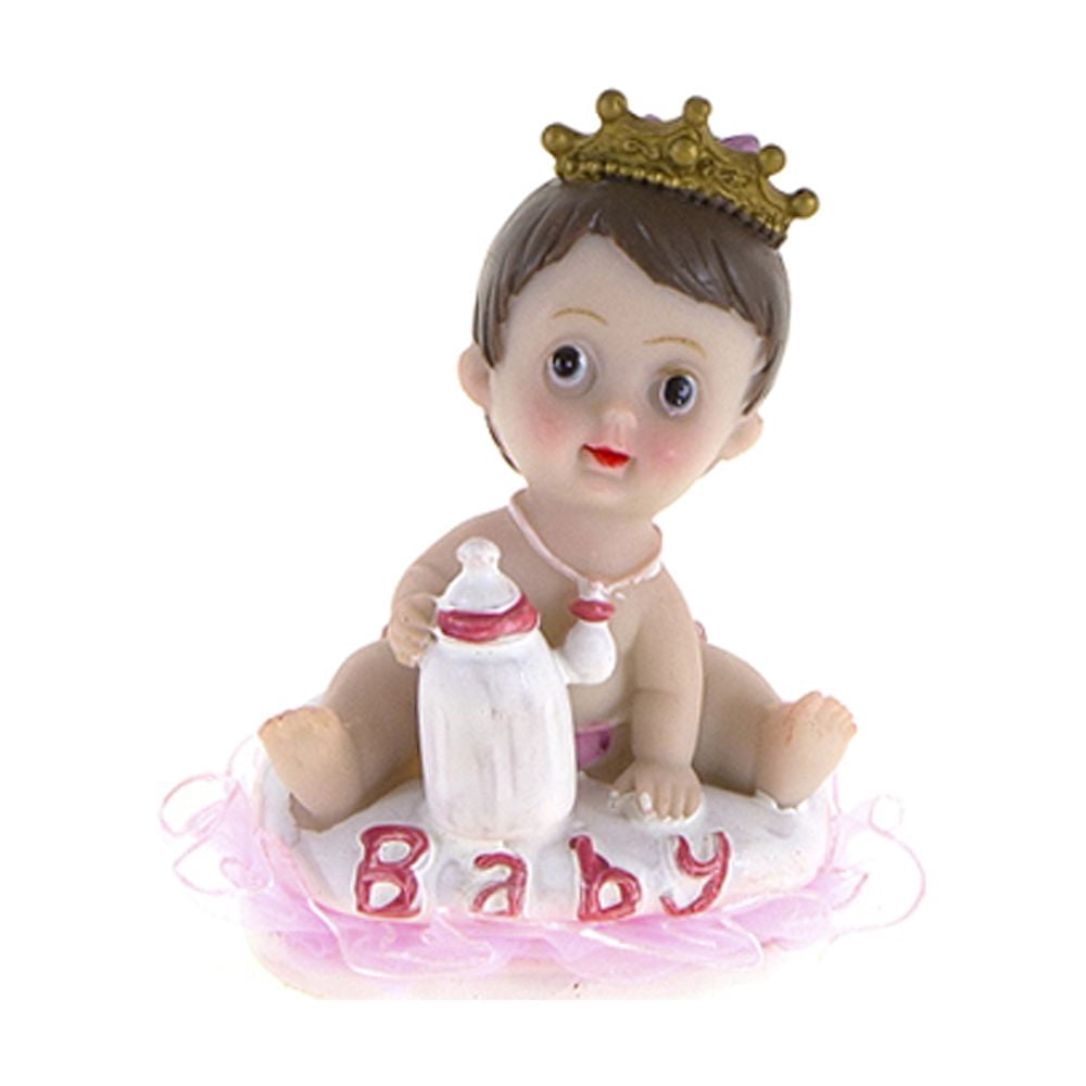 Mega Favors Keepsake Figurine 12 pcs Baby Girl wearing Crown with Bottle | Awesome Decorations or Party Favors | for Pregnancy Announcements, Gender Reveals, Birthday and Special Celebrations