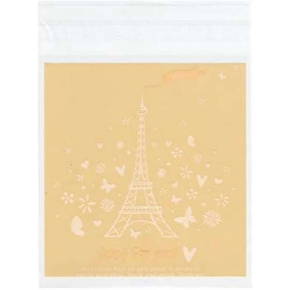 Rectangle OPP Cellophane Bags Self Seal Resealable 13.313.5x9.79.8cm 95100pcs Gift Wrap Bags Yellow Paris Eiffel Tower Theme Gift Giving