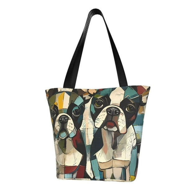 Balery Colorful Bulldog Duo Bolsa de Hombro con Diseño, Bolsa Grande y Duradera, Bolsa Versátil para Compras
