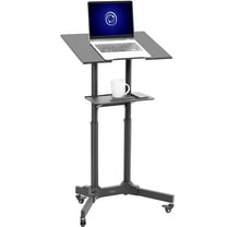 Black Mobile 24" Height Adjustable Rolling Podium, Lectern, Laptop Workstation