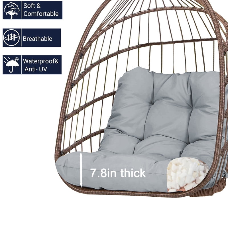 Outdoor Egg chair cushion replacement,Waterproof hanging hammock swing chair cushions,Papasan Rocking Chair pad for Patio Bedroom Porch Garden（Light gray）