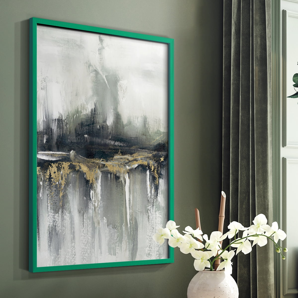 Indyscape and Gold in Green Solid Wood 8 x 10 Framed Print