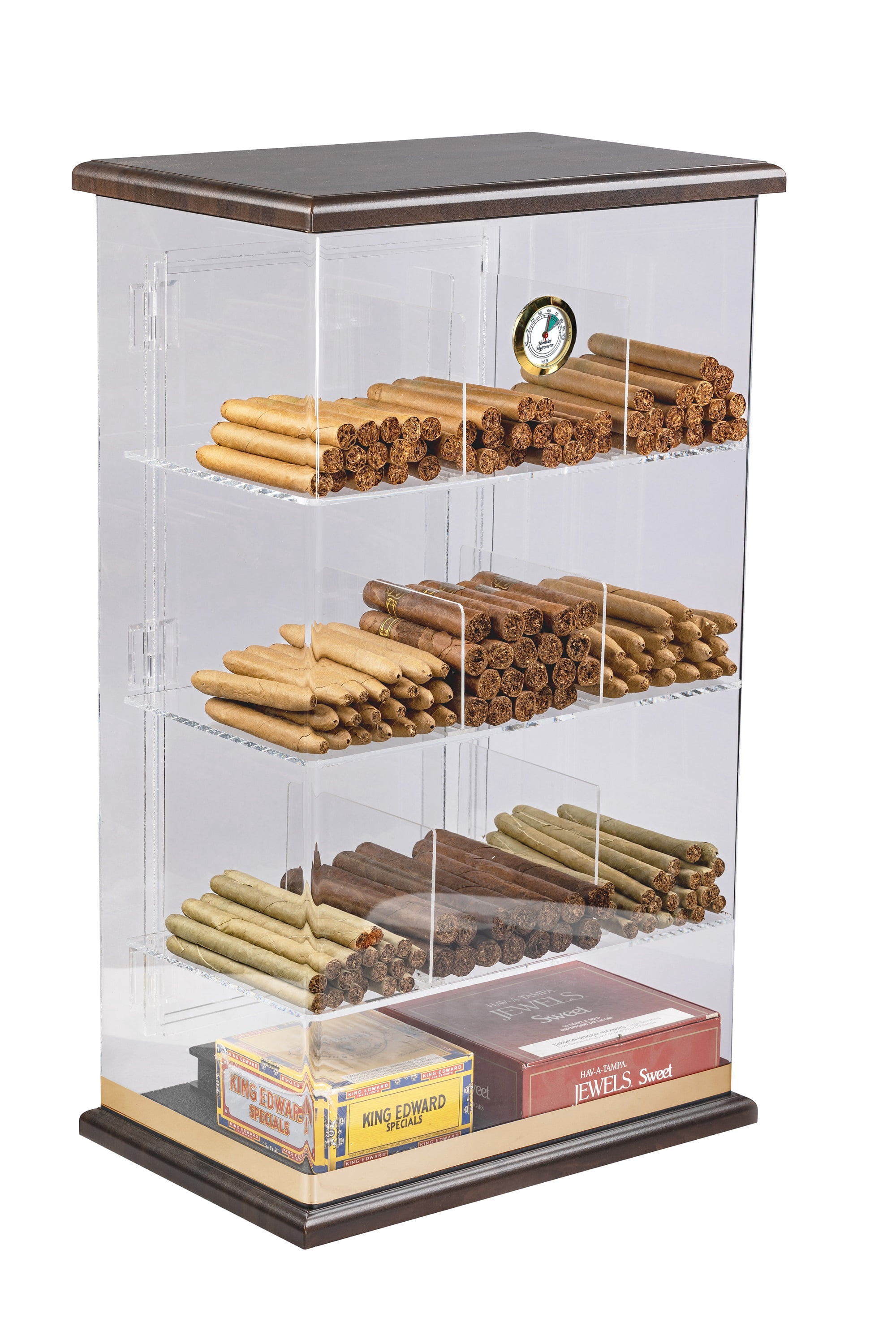 Prestige Import Group Roosevelt Wood Acrylic Display Cigar Humidor w 9 Bins & Hygrometer - Holds Up to 250