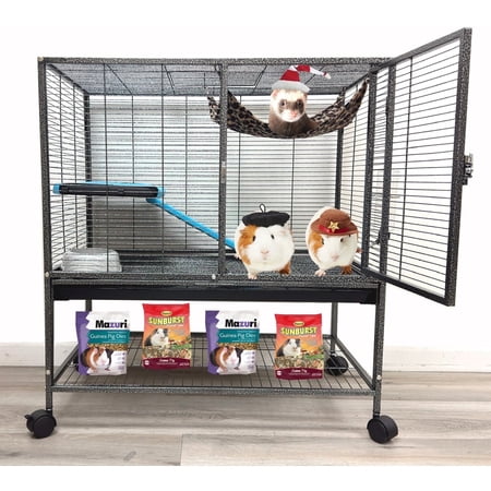 X-LARGE 2-Tiers Tight 1/2-Inch Bar Spacing for Guinea Pig Feisty Ferret Hammock Chinchilla Cat Rabbit Rat Mouse Hamster Gerbil Small Animals Critters Rolling Cage