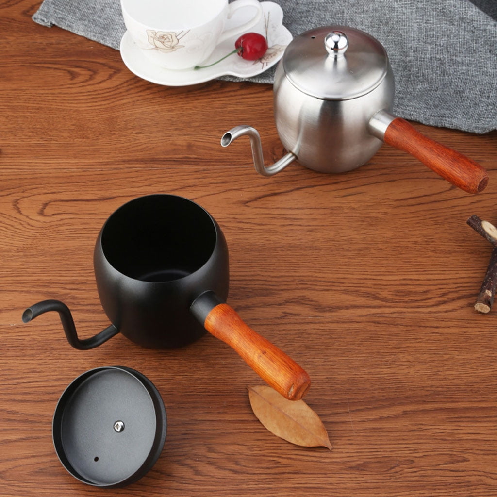 Henan 500ml Stainless Steel Mini Drip Coffee Pot Japanese Kettle with Wood Handle Cafe 