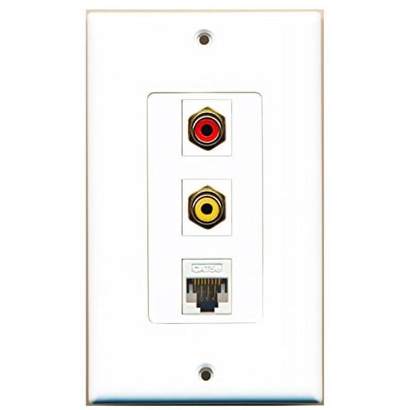 RiteAV - 1 Port RCA Red and 1 Port RCA Yellow and 1 Port Cat5e Ethernet White Decorative Wall Plate Decorative