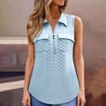 thumbnail image 4 of Womens Tank Tops Summer Collared Quarter Zip Blouses Sleeveless V Neck Shirts Business Casual Loose Eyelet Tunic Top (S, Sky Blue), 4 of 9