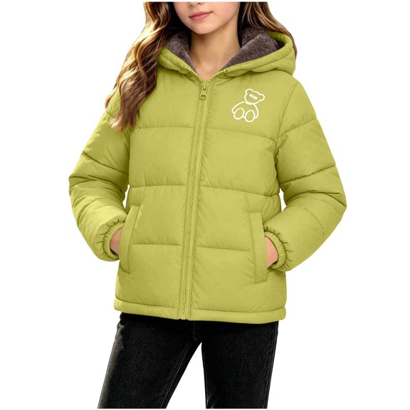 Fesfesfes Kids Unisex Hooded Winter Puffer Jacket with Cute Bear Ears Full Zip Fleece Lined Warm Coat Outerwear with Pockets for Toddler Boys Girls Ages 1-8 Years
