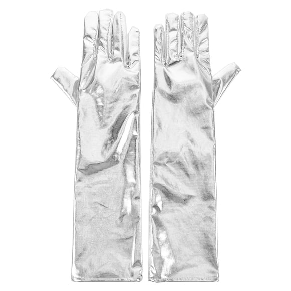 Opera Gloves Silver Patent Leather Women Stage Performances 1 Pair 15.4x3.9x0.2in