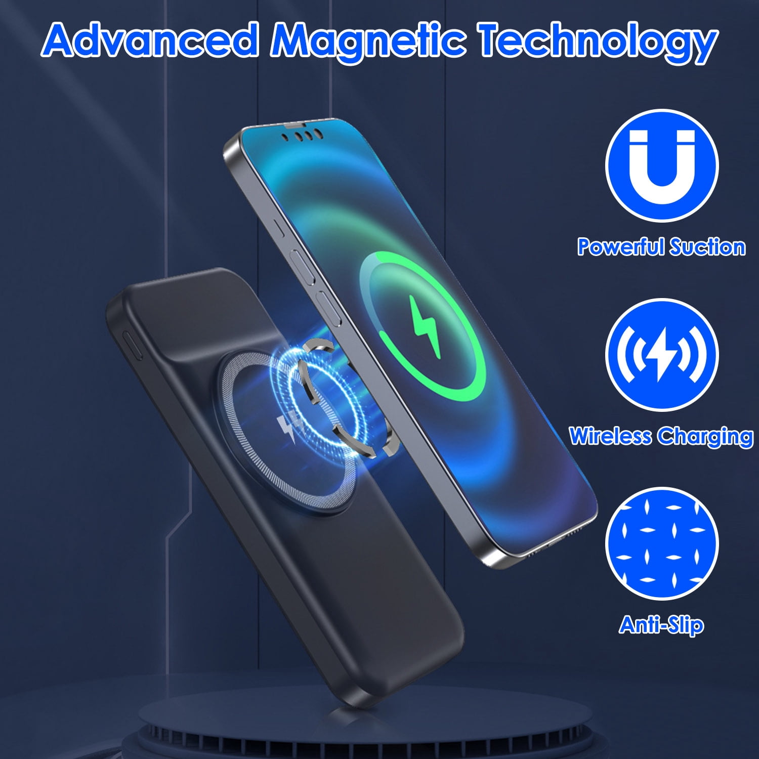Wireless Power Bank TeqHome 10000mAh Magnetic Portable Wireless Charger 22.5W PD Fast Charging Mini Mag-Safe Battery Pack QC3.0 with Built-in Type-C Cables 15W (Black)
