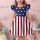 thumbnail image 4 of Odeerbi Niñas Día de La Independencia Vestido de Línea A Verano Patriótico Estrella Raya Ruffle Gorra Manga Vestido Casual, 4 of 6