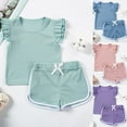 thumbnail image 6 of Povozer Girls Clothe Summer Solid Color Outfits Set Toddler Girls Top Shorts Set(Green,12-18M), 6 of 9