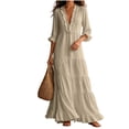 thumbnail image 3 of HVOBTTY Womens Maxi Dress Deep V Neck Ruffle 3/4 Sleeve red Solid Color Long Romantic, 3 of 5