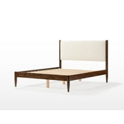 DG Casa Reign Queen Size Boucle Headboard Solid Wood Walnut Mid Century Modern Bed