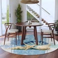 thumbnail image 4 of Summer Ocean Seashell Round Living Room Rugs 5 ft, Blue Sea Shell Starfish Coral Linen Washable Area Rug with Non-Slip Sturdy Edge Binding Round Carpet for Entryway Kitchen Bedroom Bathroom, 4 of 9