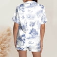 thumbnail image 4 of XIAONU Women's Toile Print Satin Short Sleeve Shorts Sleep Set Notched Collar Piped Pocket Nightwear Loungewear Sets, 4 of 5