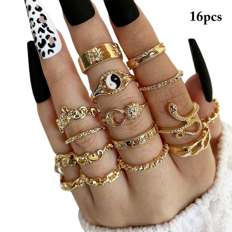 Women Joint Ring Set: Vintage 16pcs Punk Gothic Finger Ring Knuckle Ring Jewelry, Women's, Size: One size, Silver