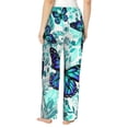 thumbnail image 3 of Naloa Blue Floral with Butterflies Print Women’s Ultra-Soft Comfy Pajama Lounge Pants with Pockets & Drawstring, 3 of 8